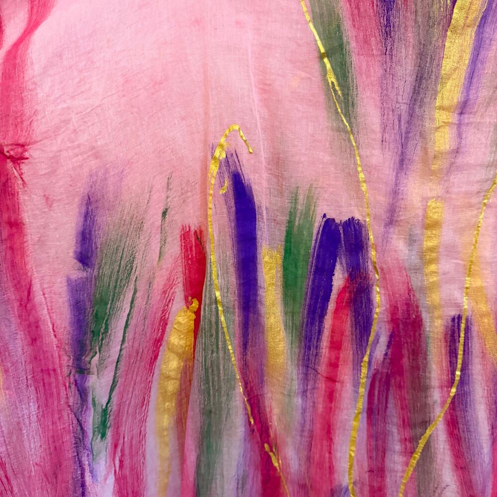 Jennifer Thompson Cover Up Hand Painted Kaftan Pink Large Sheer Boho Resortwear - Picture 6 of 6